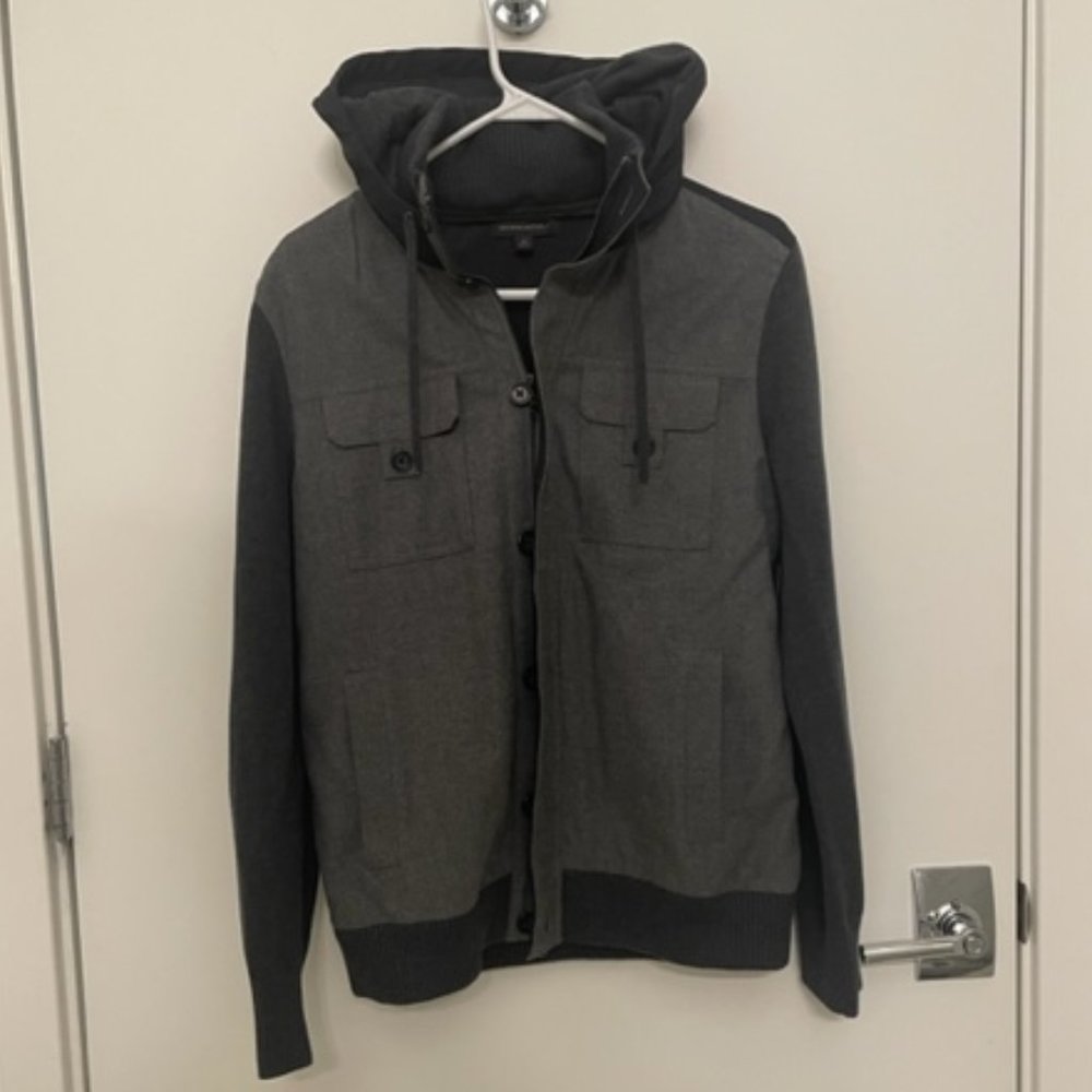 Banana Republic Hooded Full Zip Jacket, Grey and Black, Medium